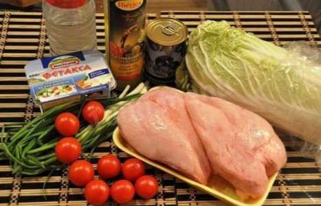 Греческий салат с курицей рецепт с фото по шагам - фото 1 шага 