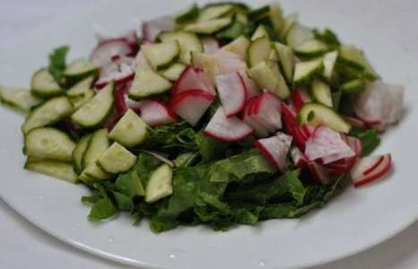 Летний салат с редисом и огурцом рецепт с фото по шагам - фото 2 шага 