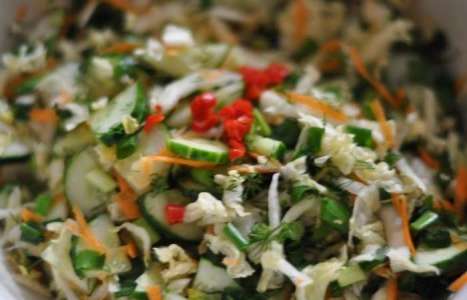 Овощной салат с пекинской капустой рецепт с фото по шагам - фото 4 шага 