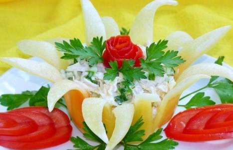 Салат из блинчиков в цветке рецепт с фото по шагам