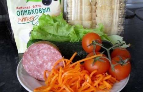 Тарталетки с салями и морковью по-корейски рецепт с фото по шагам - фото 1 шага 