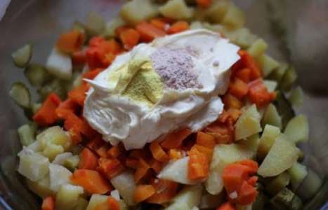 Вегетарианский салат «Оливье» рецепт с фото по шагам - фото 4 шага 